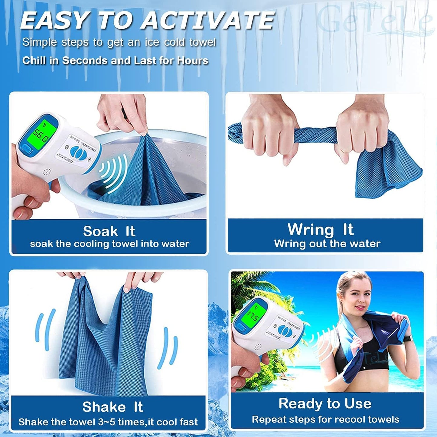 Cooling Towel 6 Pack, 36"X12" Cooling Towels for Neck and Face, Soft Microfiber Cooling Neck Wraps, Ice Sports Towel for Instant Cooling, Stay Cool for Yoga, Sport, Workout, Running, Camping, Golf