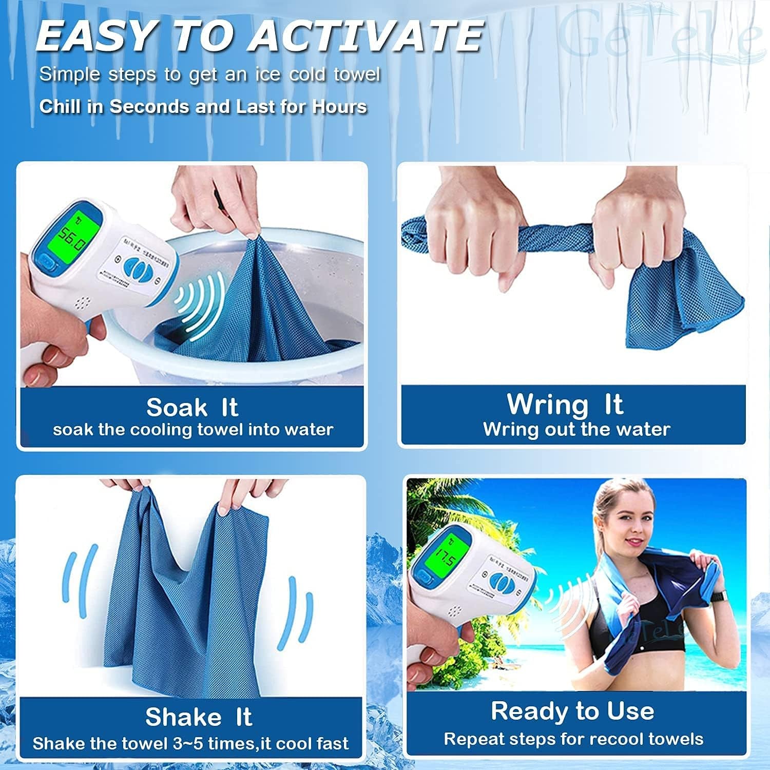 Cooling Towel 6 Pack, 36"X12" Cooling Towels for Neck and Face, Soft Microfiber Cooling Neck Wraps, Ice Sports Towel for Instant Cooling, Stay Cool for Yoga, Sport, Workout, Running, Camping, Golf